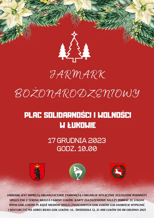 Jarmark Bożonarodzeniowy na Placu Solidarności i Wolności w Łukowie. W najbliższą niedzielę 17 grudnia - Zdjęcie główne