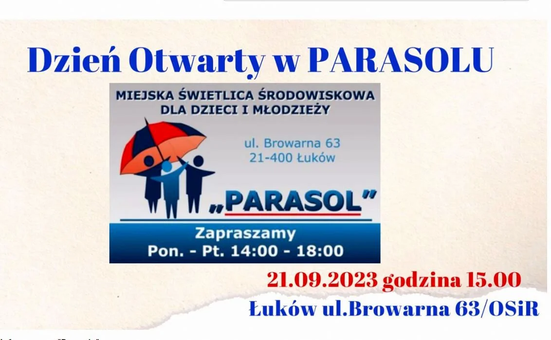 Świetlica Parasol zaprasza na dzień otwarty. W czwartek 21 września - Zdjęcie główne