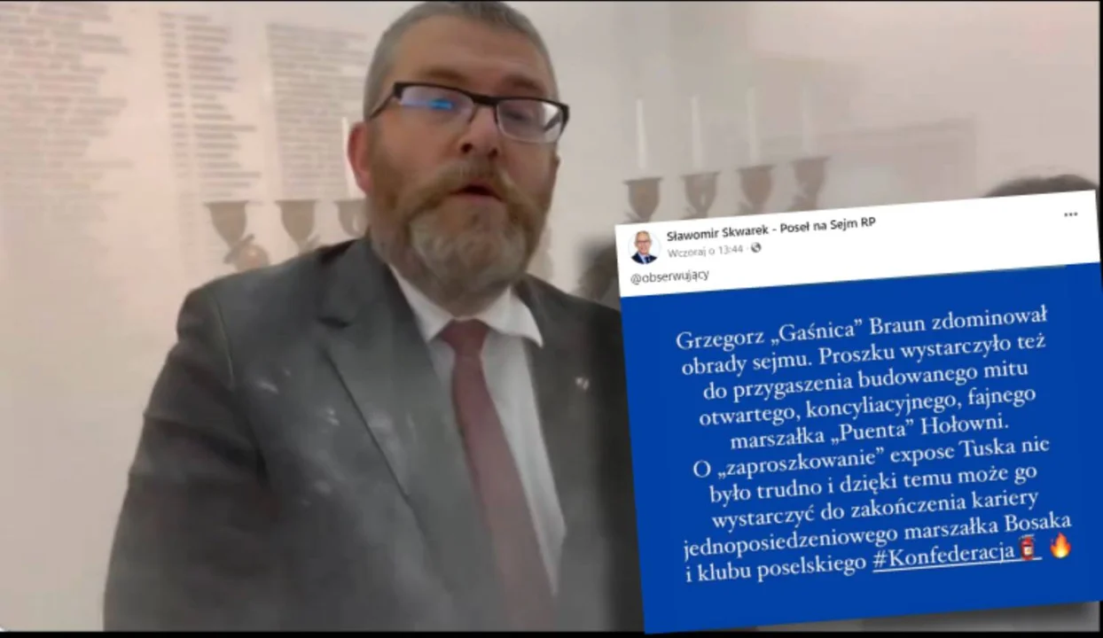 Grzegorz Braun wywołał skandal w Sejmie. Sławomir Skwarek komentuje incydent i uderza w Hołownię - Zdjęcie główne