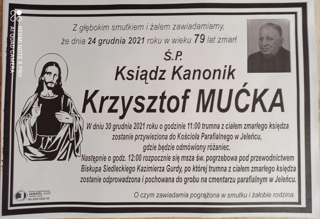 Zmarł pochodzący z parafii Jeleniec ks. kanonik Krzysztof  Mućka. Uroczystości pogrzebowe 30 grudnia - Zdjęcie główne
