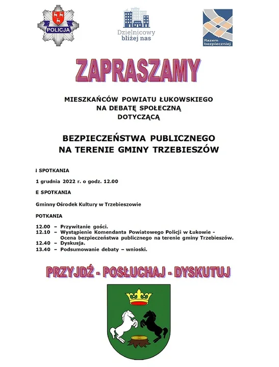 DEBATA SPOŁECZNA: „BEZPIECZEŃSTWO NA TERENIE GMINY TRZEBIESZÓW". Już 1 grudnia o godz.12:00 - Zdjęcie główne