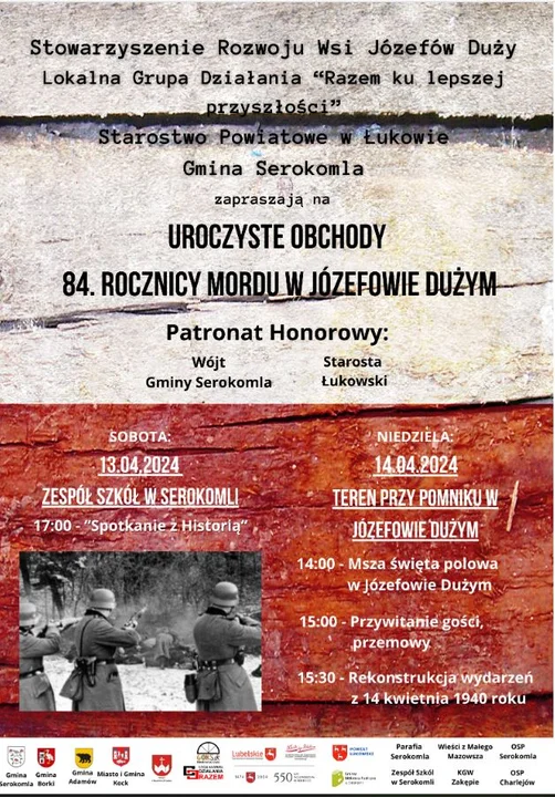 Uroczyste obchody 84. Rocznicy Mordu w Józefowie Dużym. 14 kwietnia- rekonstrukcja wydarzeń - Zdjęcie główne