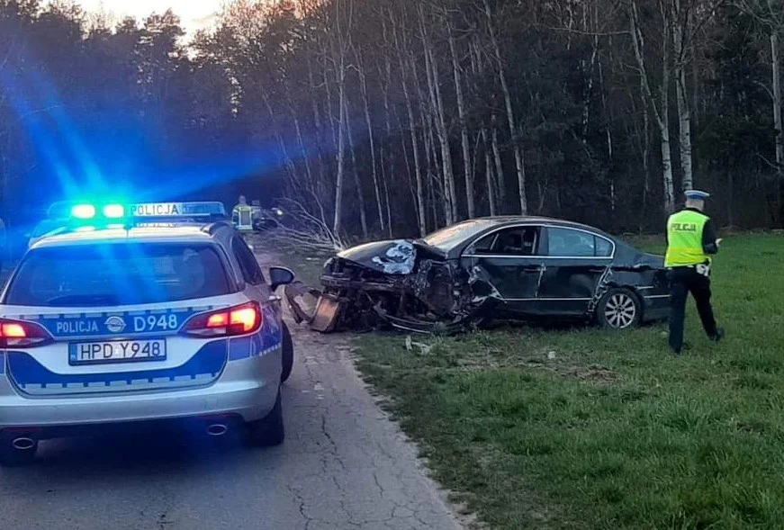 Powiat łukowski: Pijany kierowca uderzył autem w drzewo. Twierdził, że kierował jego kolega - Zdjęcie główne