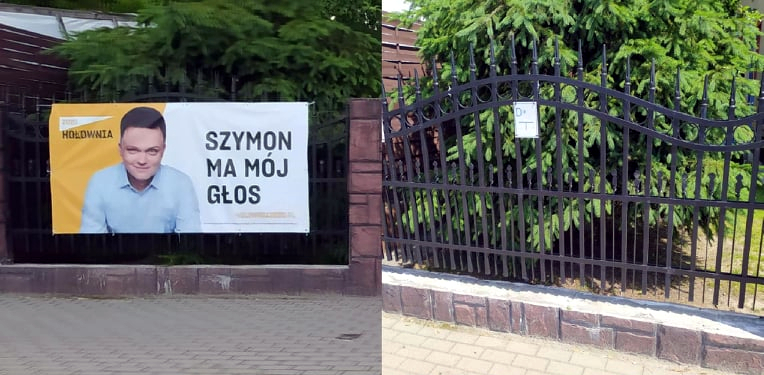 Baner Szymona Hołowni zniknął z płotu posesji przy ul. 700- lecia. 