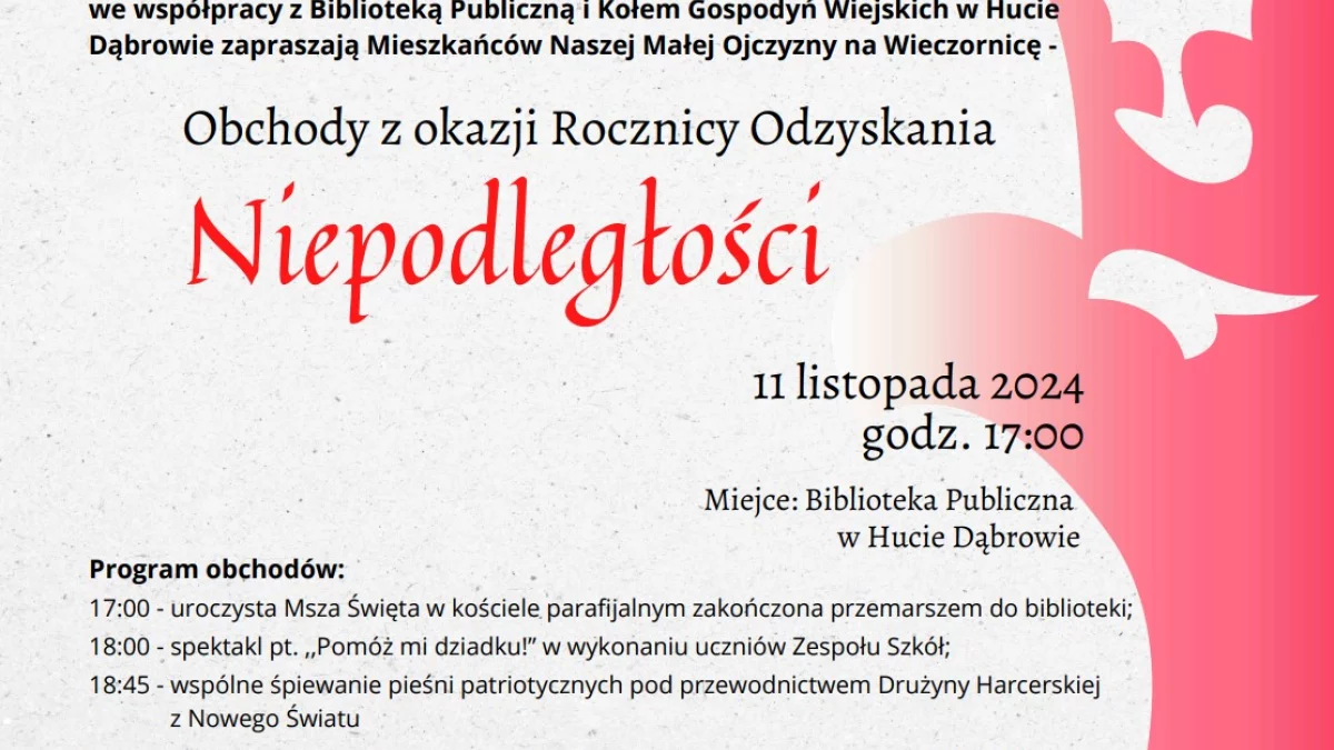 Obchody rocznicy odzyskania Niepodległości w gminie Krzywda - Zdjęcie główne