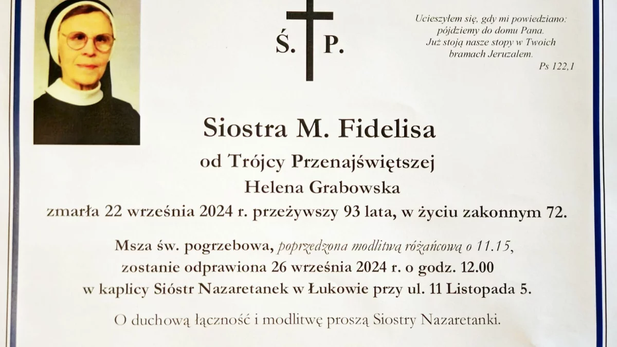 Ostatnie pożegnanie siostry M. Fidelisy. - Zdjęcie główne