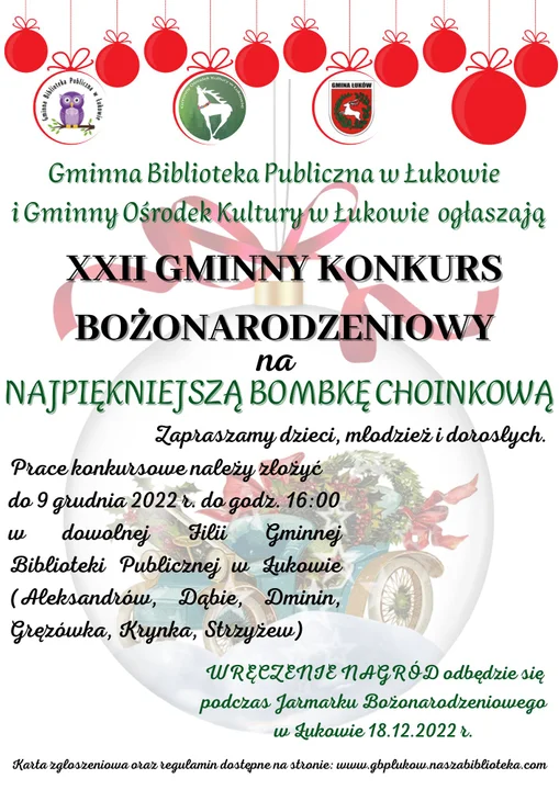 Konkurs  Bożonarodzeniowy na Najpiękniejszą Bombkę. Dla mieszkańców gminy Łuków - Zdjęcie główne