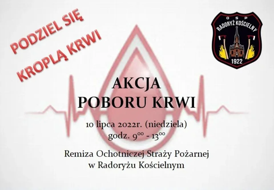 GMINA KRZYWDA W Radoryżu Kościelnym możesz oddać krew. W niedzielę 10 lipca - Zdjęcie główne