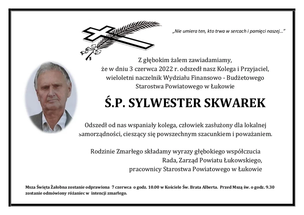 Odszedł Sylwester Skwarek,był pracownikiem Starostwa Powiatowego w Łukowie - Zdjęcie główne