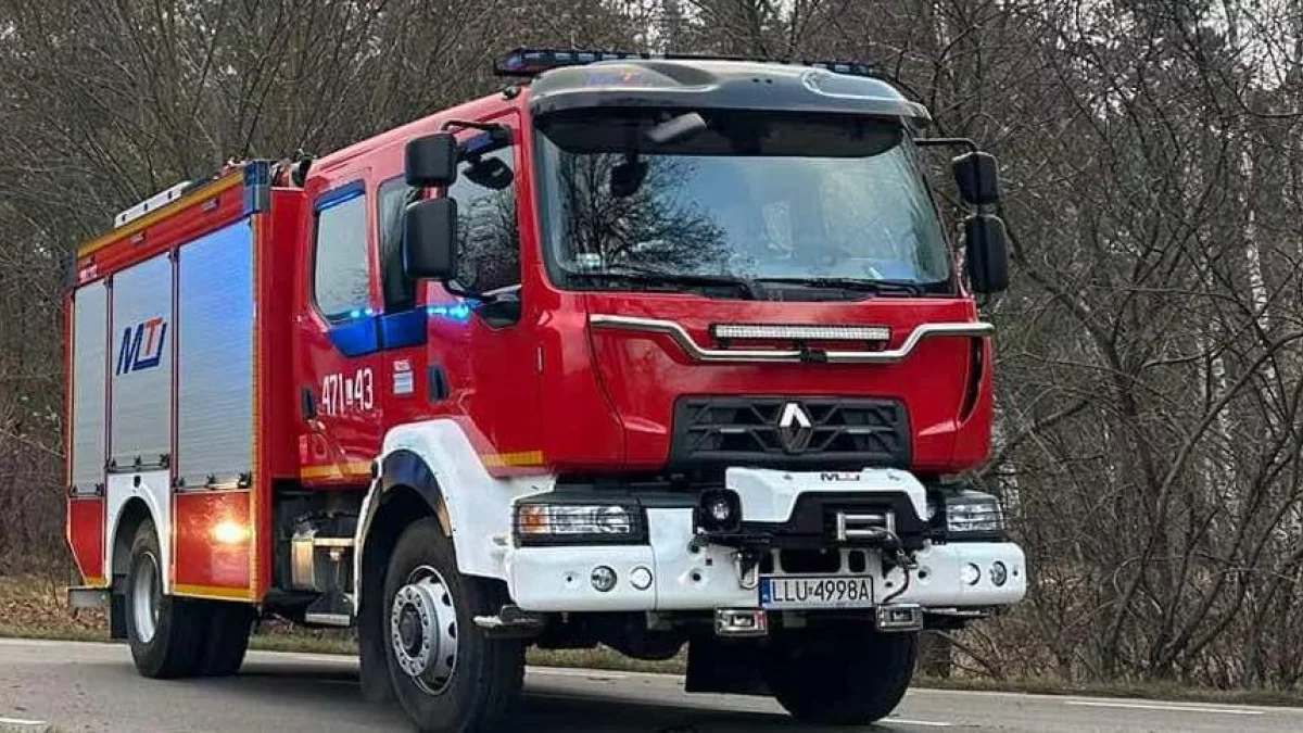 Pożar samochodu dostawczego na drodze powiatowej. - Zdjęcie główne