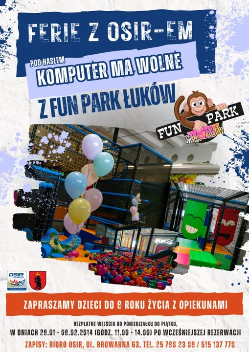 Ferie z OSIR-em, w Fun Park, Arkabosie i na basenie na wodnym torze przeszkód. Trwają zapisy. - Zdjęcie główne