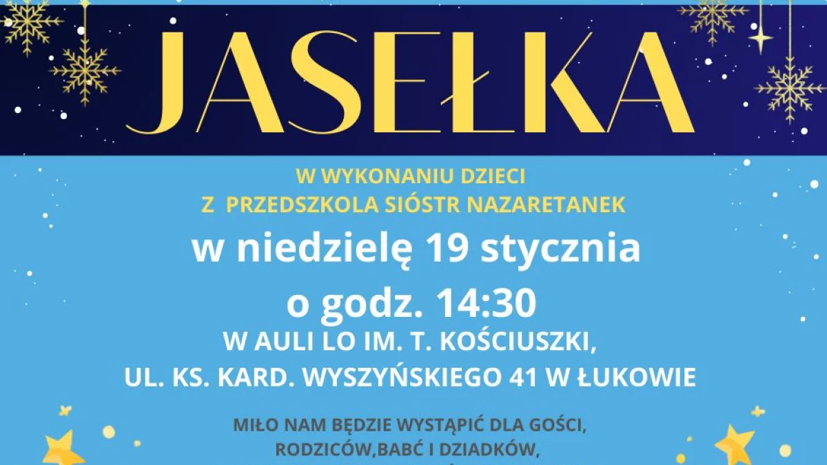 Jasełka dzieci z Przedszkola Sióstr Nazaretanek już w niedzielę 19 stycznia. W auli Liceum Kościuszki - Zdjęcie główne