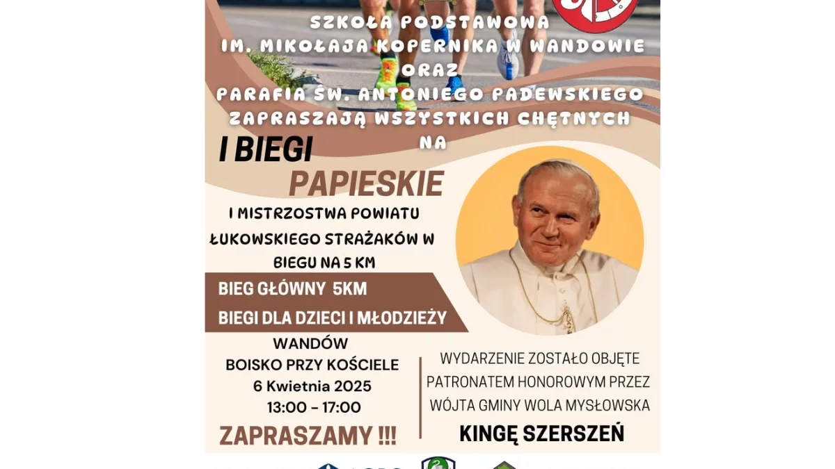 I Biegi Papieskie i I Mistrzostwa Powiatu Łukowskiego Strażaków. Zaproszenie do Wandowa - Zdjęcie główne