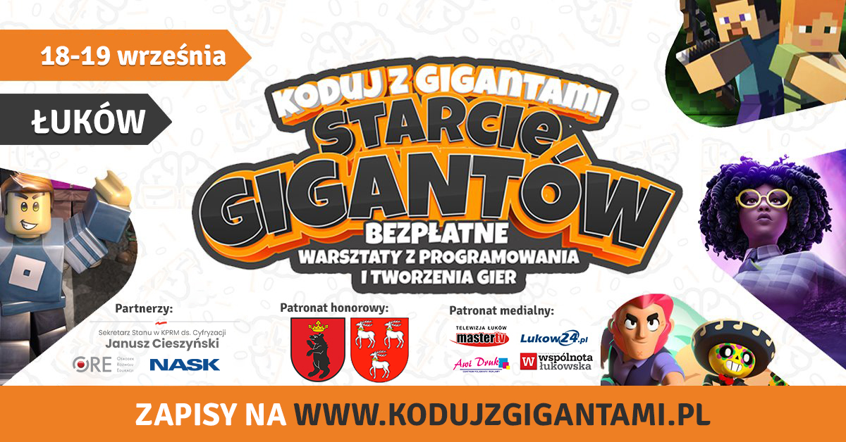 ŁUKÓW. Bezpłatne warsztaty z programowania „Koduj z Gigantami” w Łukowie (ZAPROSZENIE) - Zdjęcie główne