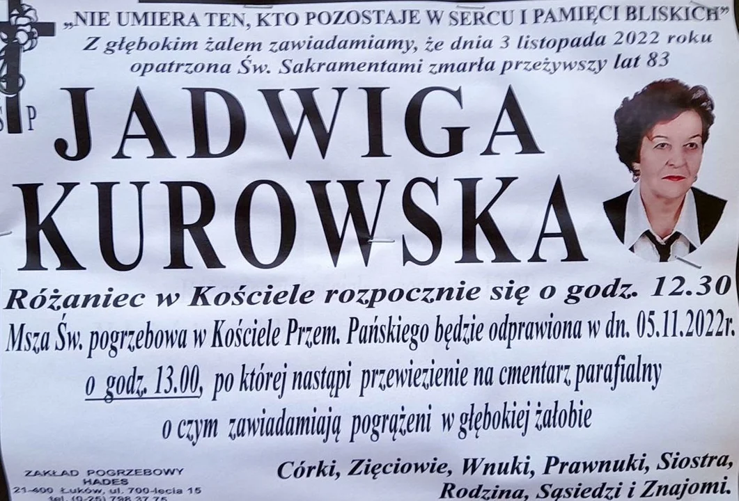 Zmarła Jadwiga Kurowska. Była emerytowaną nauczycielką i członkinią Rady Seniorów w Łukowie - Zdjęcie główne