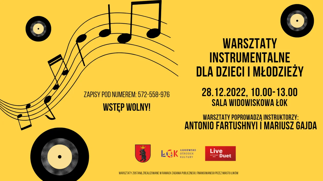 Bezpłatne warsztaty instrumentalne w Łukowskim Ośrodku Kultury - Zdjęcie główne