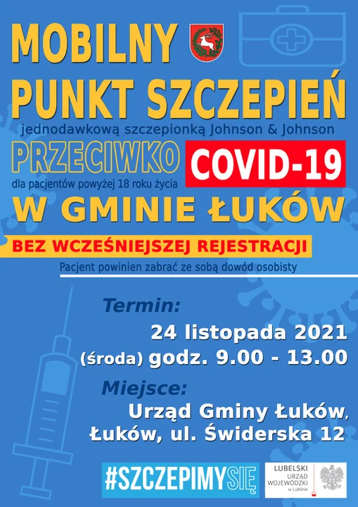 Szczepienia w Urzędzie Gminy Łuków. Jutro 24 listopada - Zdjęcie główne