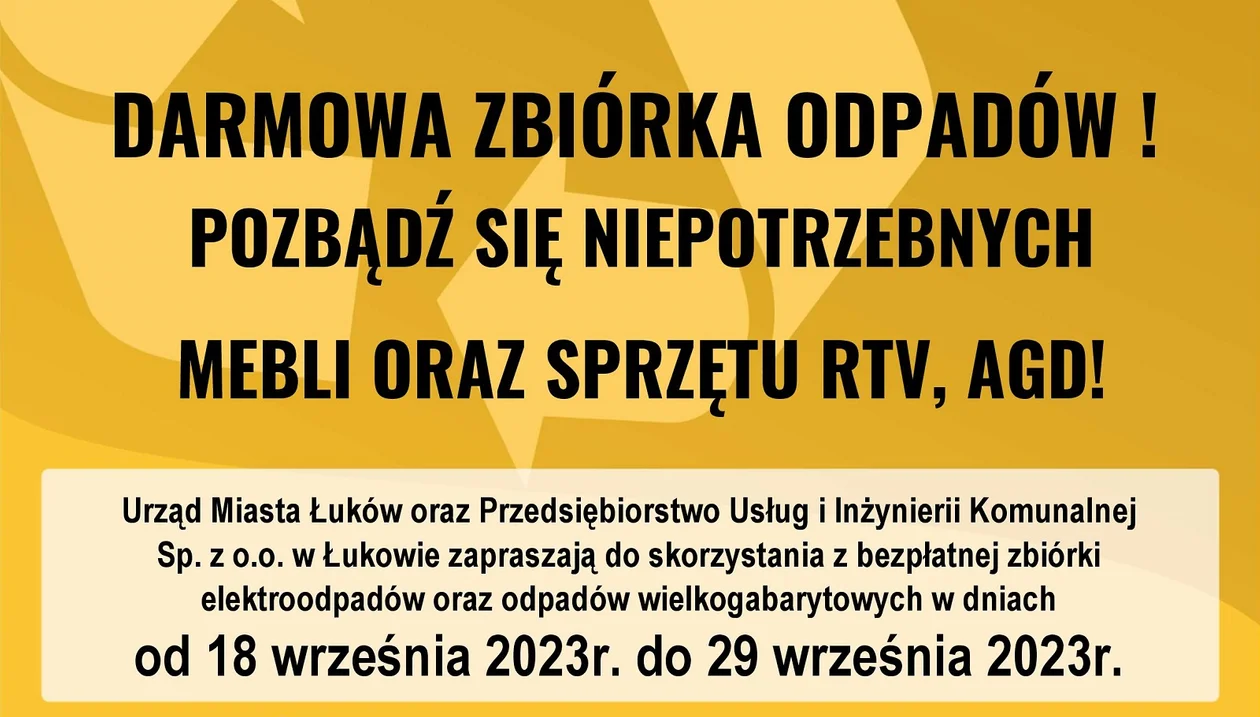 ŁUKÓW Darmowa zbiórka odpadów wielkogabarytowych i elektrośmieci - Zdjęcie główne