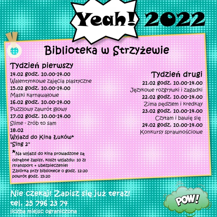 GMINA ŁUKÓW Ruszyły zapisy na ferie 2022 z Gminną Biblioteką Publiczną w Łukowie. W Aleksandrowie, Dąbiu, Dmininie,  Gręzówce,  Krynce, Strzyżewie - Zdjęcie główne