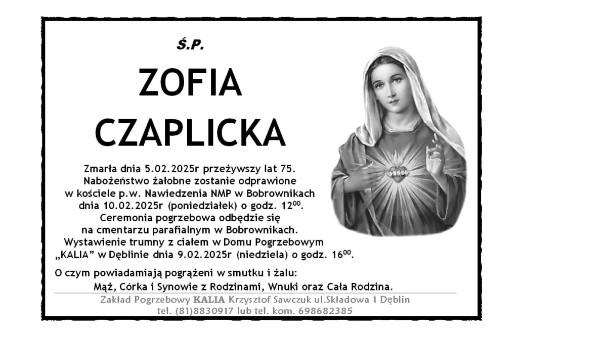 Zofia Czaplicka odeszła do Pana - Zdjęcie główne