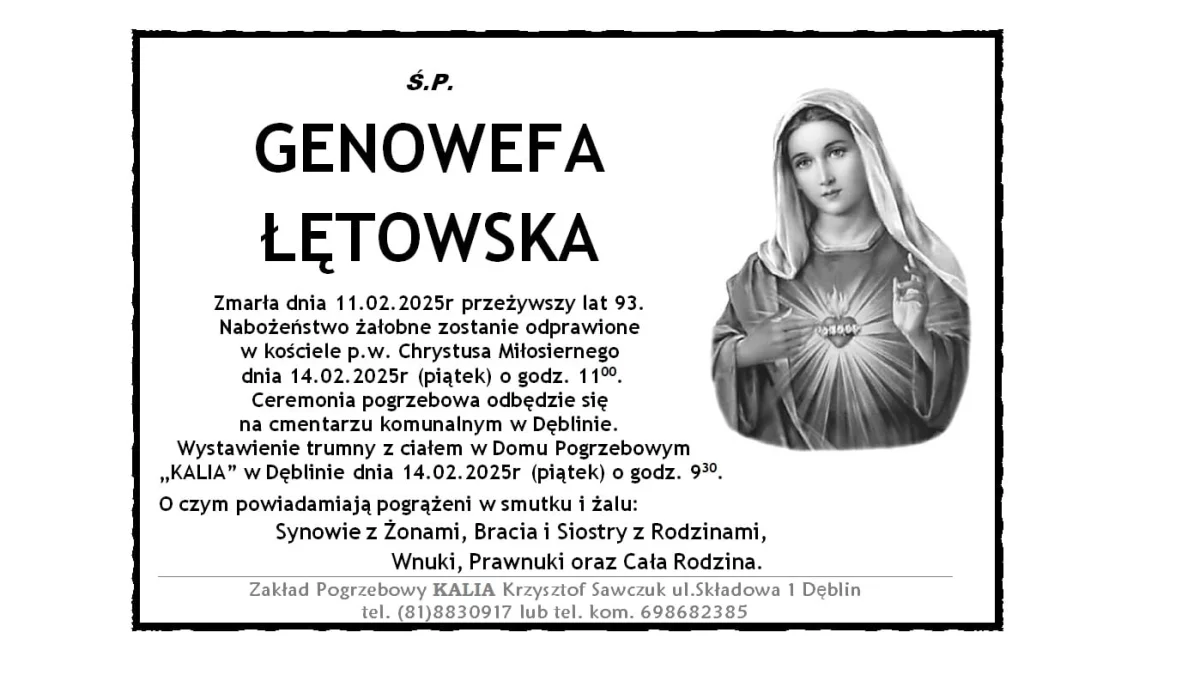 Genowefa Łętowski odeszła do Pana - Zdjęcie główne