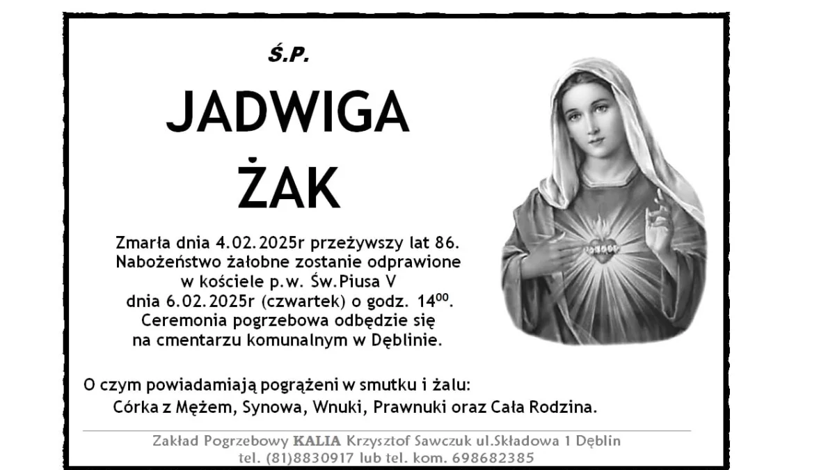 Jadwiga Żak odeszła do Pana - Zdjęcie główne