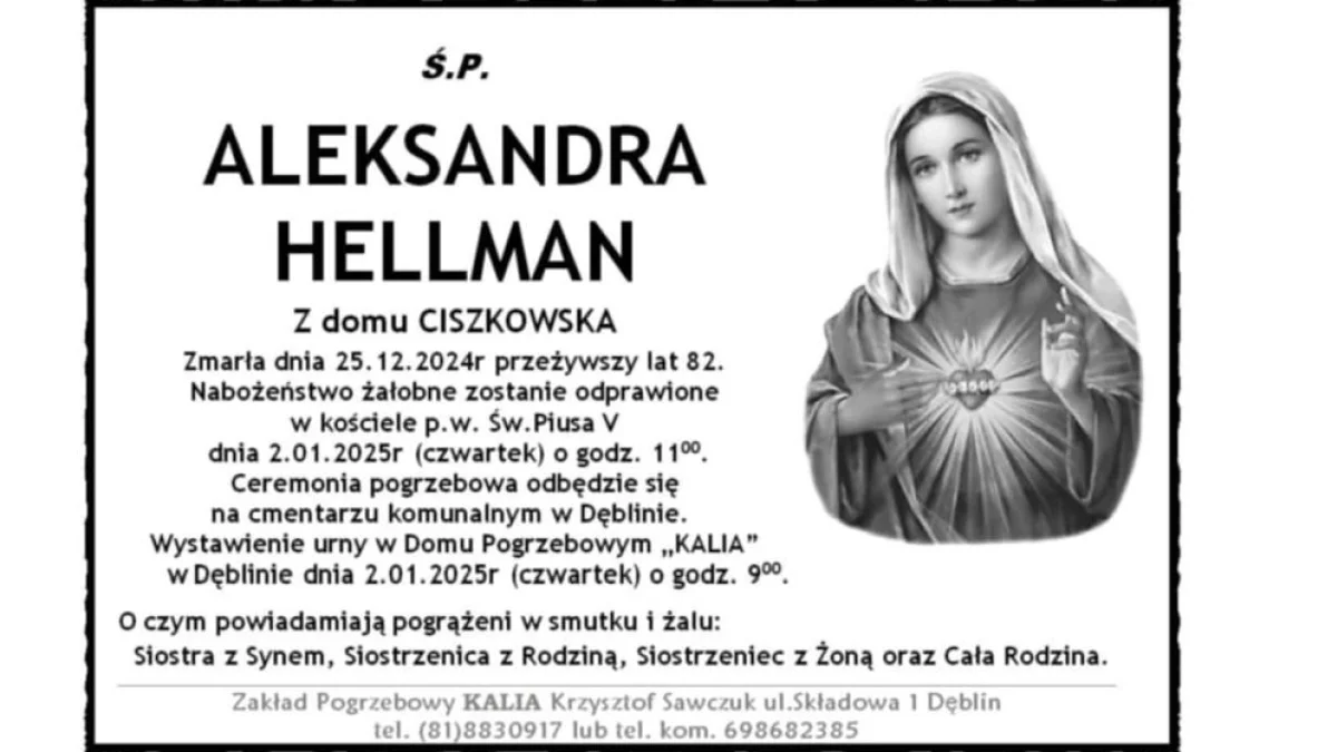 Aleksandra Hellman odeszła do Pana - Zdjęcie główne