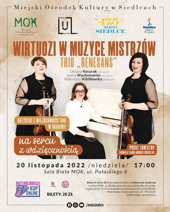 Wirtuozi w Siedlcach. Koncert tria Renesans - Zdjęcie główne