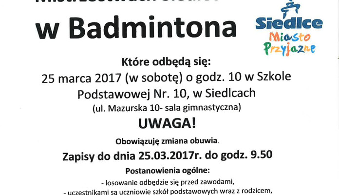 XIII Otwarte Rodzinne Mistrzostwa Siedlec w Badmintona - Zdjęcie główne