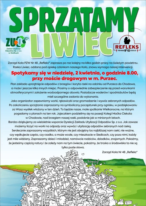 Gmina Siedlce: Wspólne sprzątanie okolic rzeki Liwiec - Zdjęcie główne