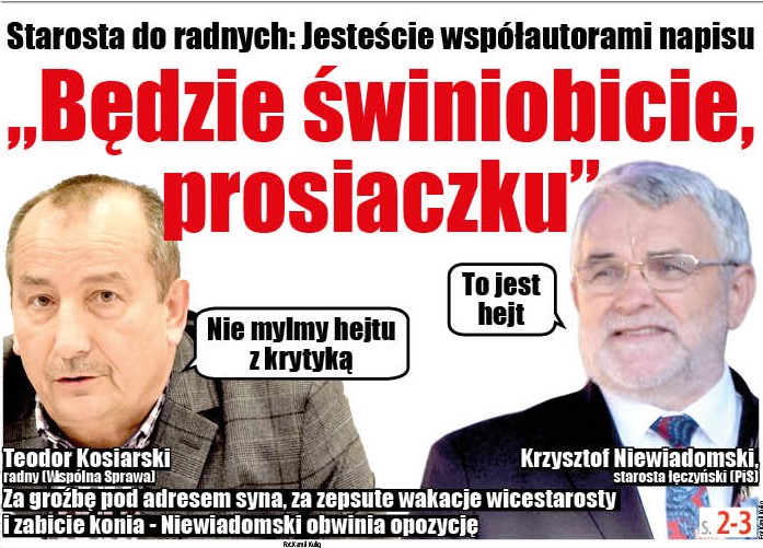 Starosta łęczyński do radnych: Jesteście współautorami napisu "Będzie świniobicie, prosiaczku" - Zdjęcie główne