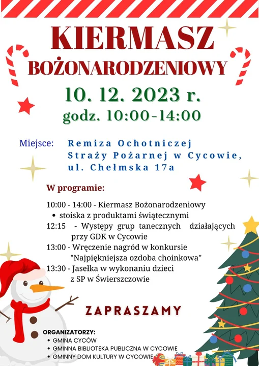 Kiermasz Bożonarodzeniowy w Cycowie. Będą jasełka, świąteczne produkty i ozdoby choinkowe - Zdjęcie główne