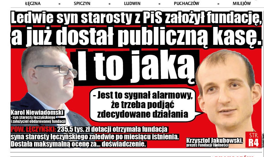  Syn starosty łęczyńskiego z  PiS zakłada fundację i błyskawicznie dostaje publiczną kasę - Zdjęcie główne