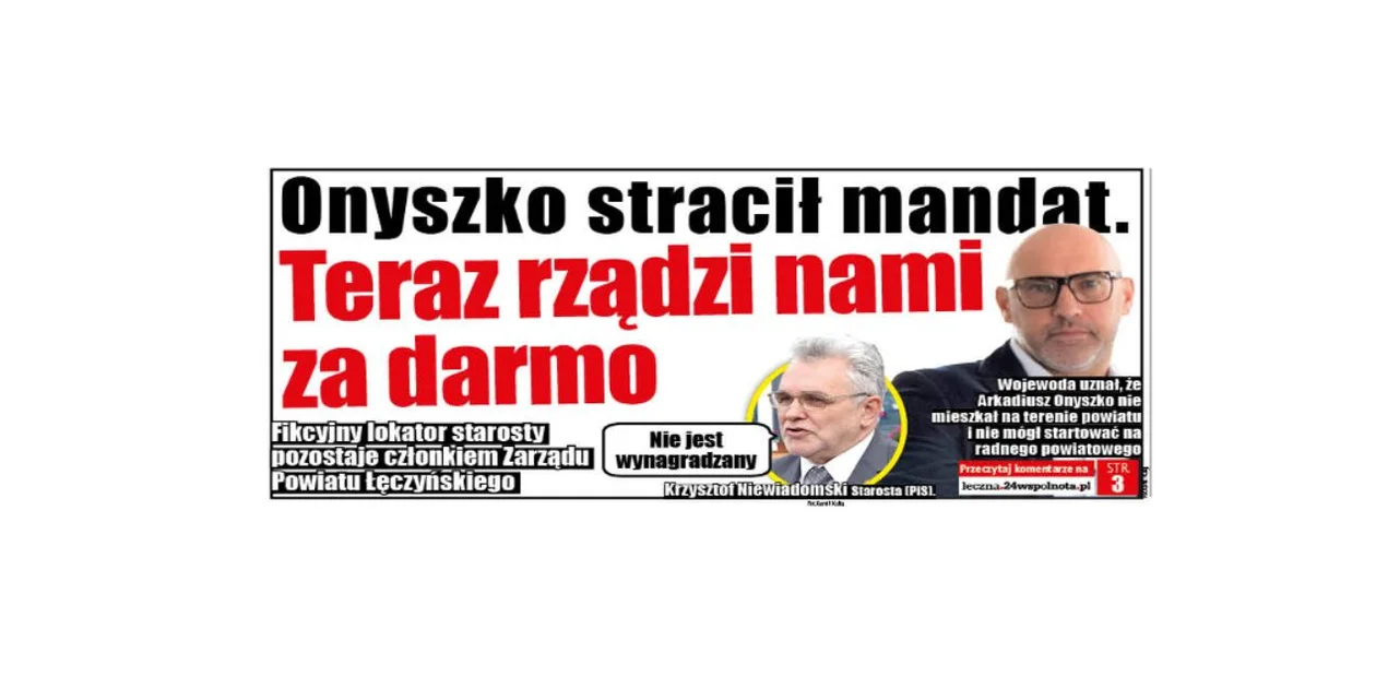 Pow. łęczyński: Onyszko stracił mandat. Teraz rządzi nami za darmo - Zdjęcie główne