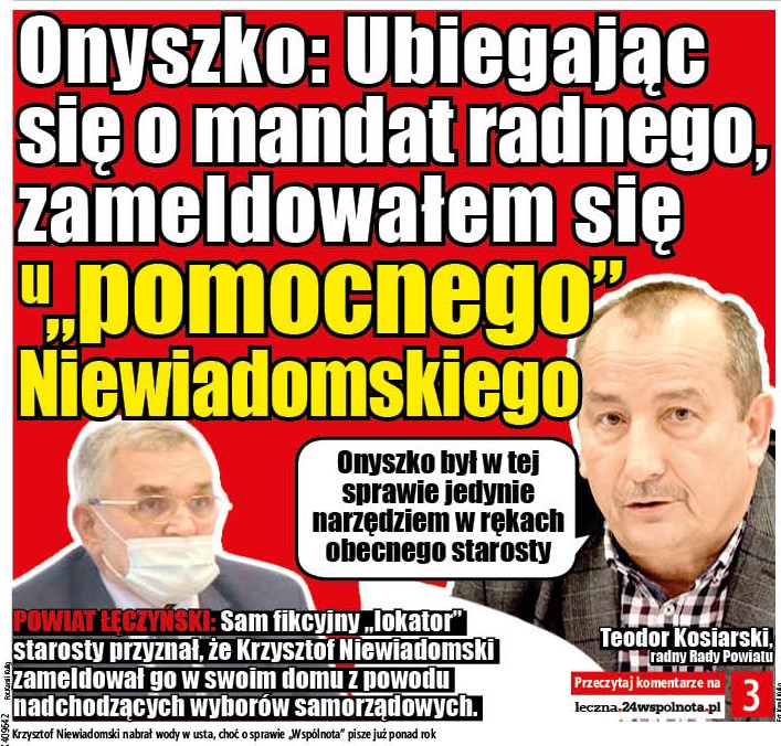 Onyszko: Ubiegając się o mandat radnego, zameldowałem się u "pomocnego" Niewiadomskiego - Zdjęcie główne