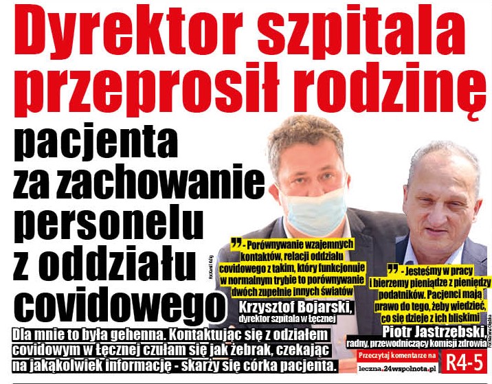  Dyrektor szpitala przeprosił rodzinę pacjenta za zachowanie personelu na oddziale covidowym - Zdjęcie główne