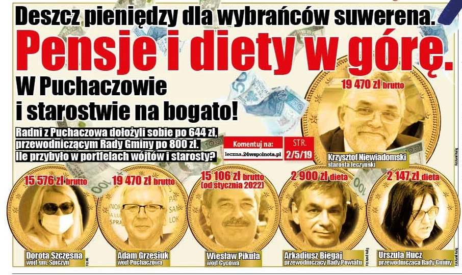 Powiat łęczyński: Deszcz pieniędzy dla wybrańców suwerena. W górę pensje i diety! - Zdjęcie główne