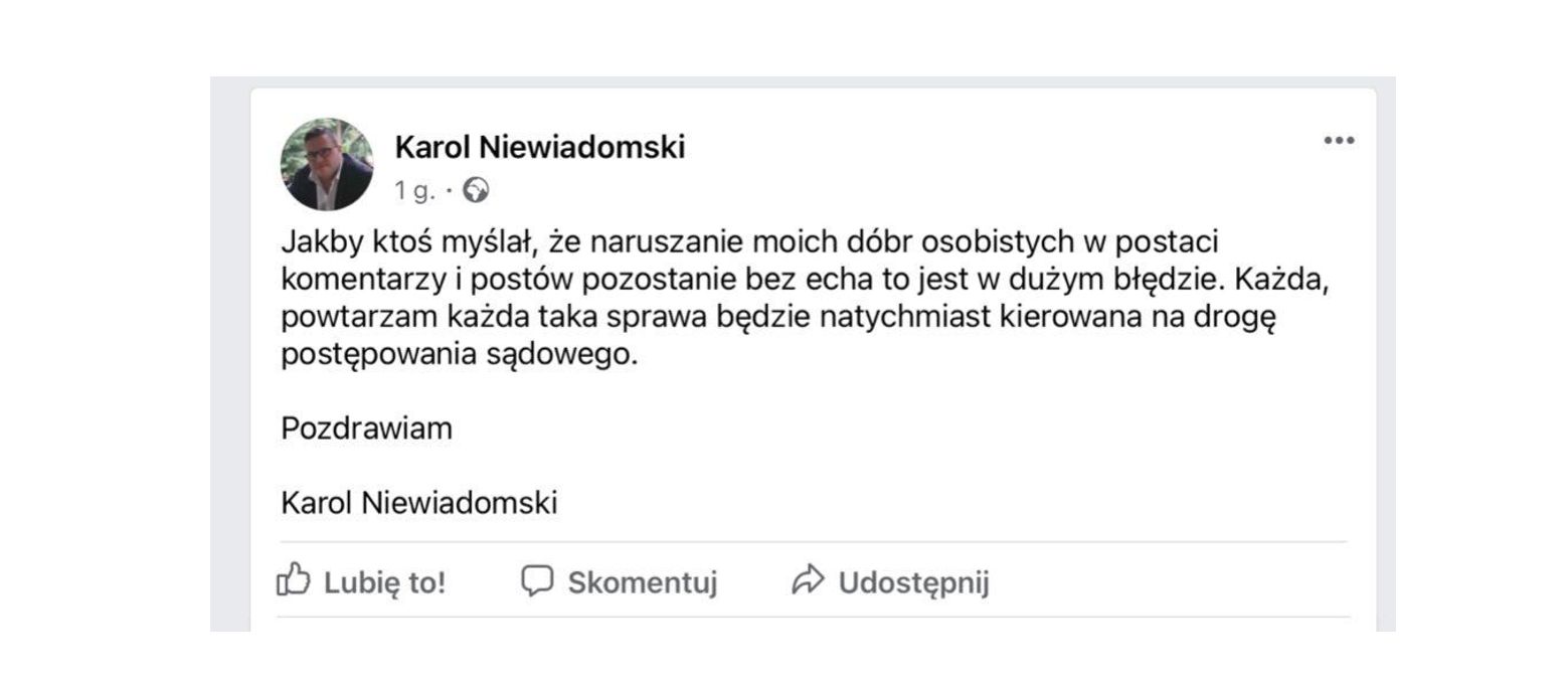  Syn starosty łęczyńskiego przestrzega przed pisaniem komentarzy na jego temat - Zdjęcie główne