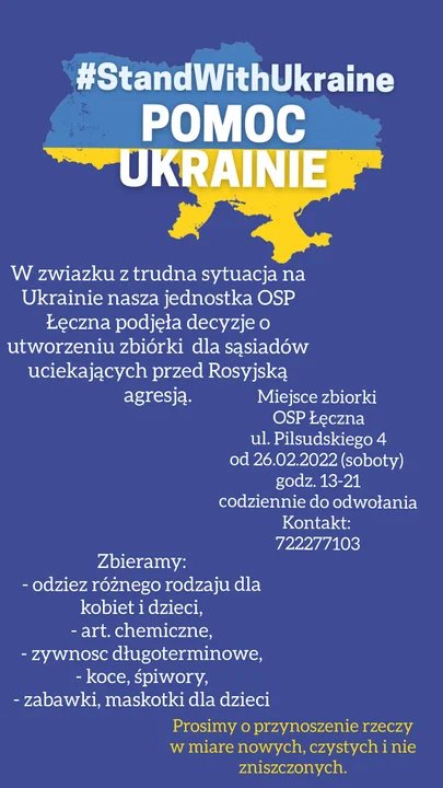 Powiat łęczyński: Druhowie OSP i przedszkole organizują zbiórki dla uchodźców z Ukrainy  - Zdjęcie główne