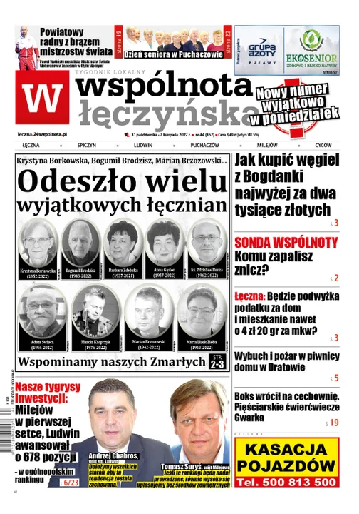 Najnowszy numer Wspólnoty Łeczyńskiej nietypowo w poniedziałek (31 października 2022) - Zdjęcie główne